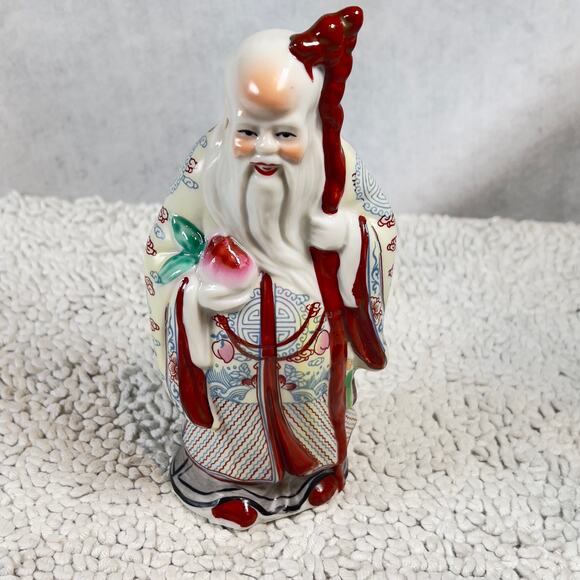 Chinese Famille Rose Porcelain Shou Lao Statue Shou Xing God Of Longevity 6.5” - Picture 6 of 11